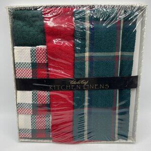 Charles Craft Kitchen Linens Red Green Christmas Dish Towels Plaid